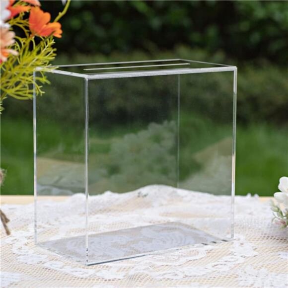 Clear Acrylic Card Box w/Slot, Thick DIY Wedding Box Blank Large 10x10x5.5 in - Picture 1 of 7